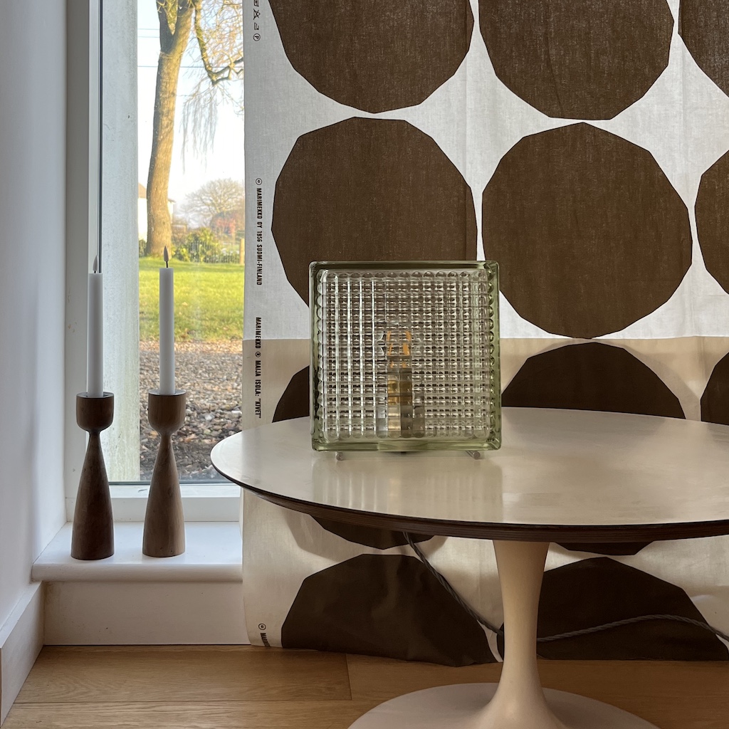 Another lifestyle shot of brutalist glass brick lamp