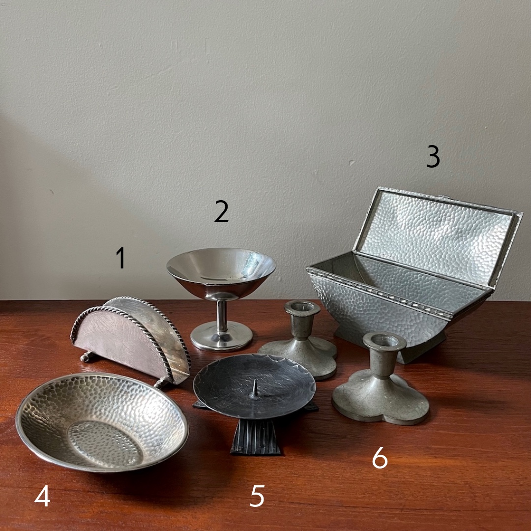 Mid-Century European metalware full collection numbered