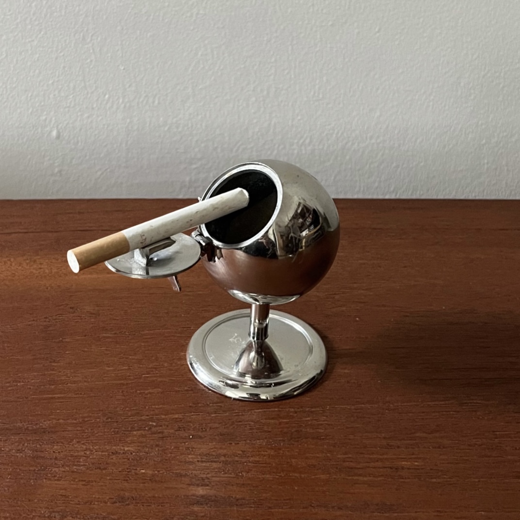 Space age spherical chrome ashtray from the 1970s