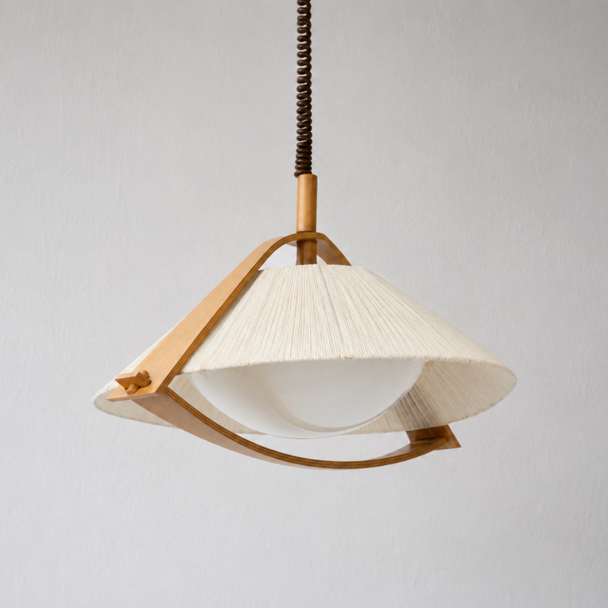 Teak & Sisal Pendant Lamp by Temde from the 1960s